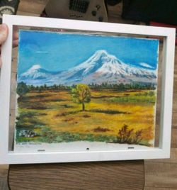 Original Oil Pastel Artwork Nature Mountains
