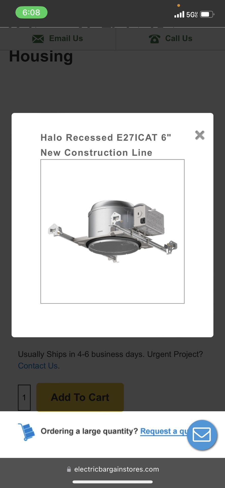 Lights, Halo Recessed E27ICAT 6" New Construction Line Voltage, Air Tight, IC type Housing, $50