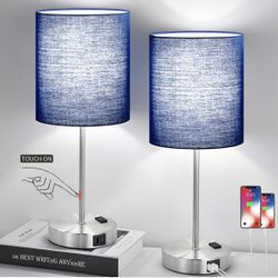 Set of 2 Touch Control Table Lamps with 2 USB & AC Outlet, 3-Way Dimmable