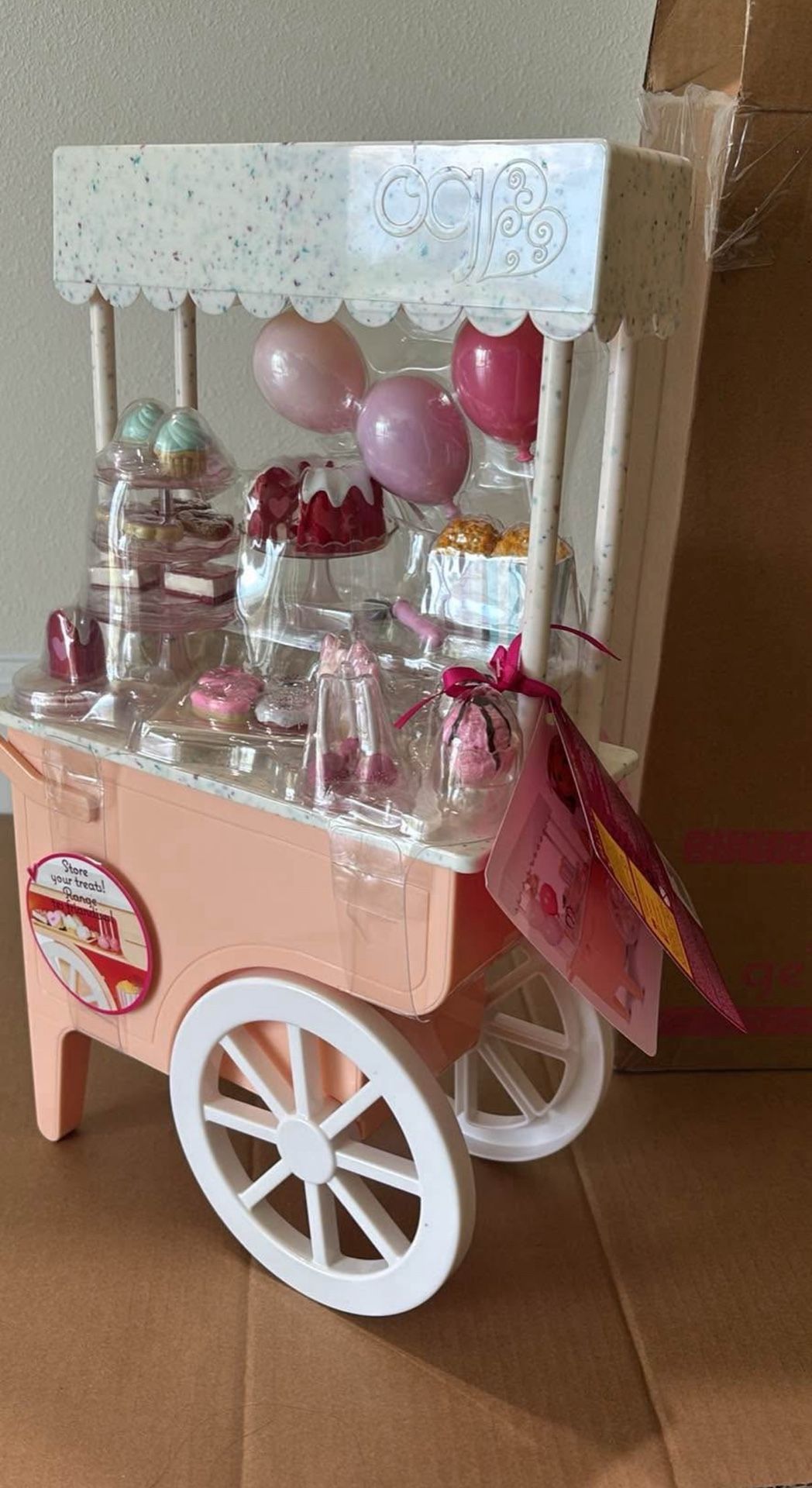 “Oh So Sweet” Rolling Dessert Cart Playset – 38 Pc – 18″ Doll Accessory Set