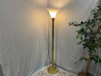 ETHAN ALLEN Vintage Hollywood Regency Style Golden Floor Lamp with Glass Tulip Shade
