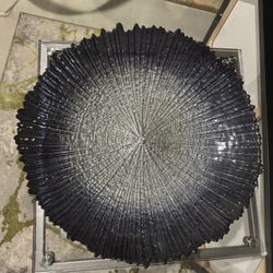 Navy Blue And Silver Glass Decorative Bowl
