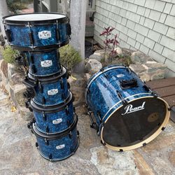 Pearl Ext Export 6pc Drum Set Kit Blue Strats 