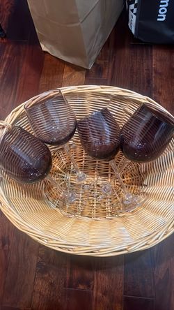 Set of 4 Purple Ribbed Wine Glasses