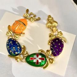 Gold with multicolored Egg Shape  link bracelet Gift