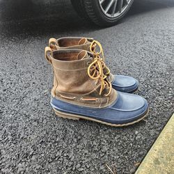 Sperry Top-Sider Duck Boots Men’s 11 Brown Leather Navy Waterproof Rain Boots