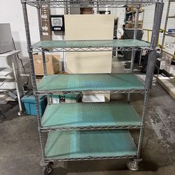 Commercial 4-Tier Chrome Wire Shelving Unit with Wheels & Liners