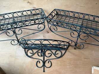 Vintage dark green wrought iron wall shelves