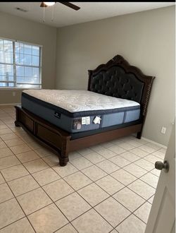 King Bed Frame with Tufted Headboard and Mattress