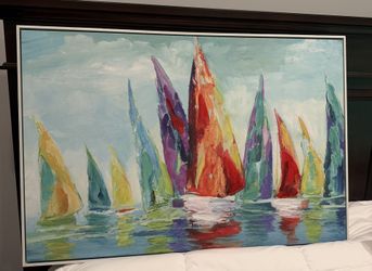 Framed Sailboat Oil Painting