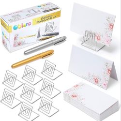 Brand New Place Card Holders for Table and Weddings - Silver 20 Pc Set with Flower Design - Beautiful Small Sign Holders with Name Cards and Markers

