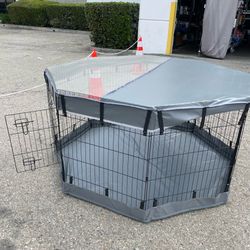 30” Tall Dog Playpen With Cover Dog Run, Dog Cage 8 Panels Fence with Door