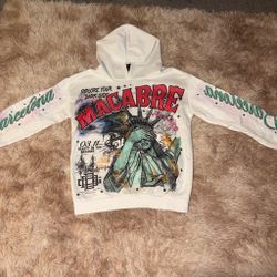White macabre hoodie with graphic design