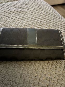 vintage Coach signature canvas long wallet (likely a continental or checkbook-style bifold/clutch wallet) from the “Leatherware Est. 1941” era