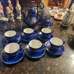Royal Blue Tea Set With Musical Tea Pot