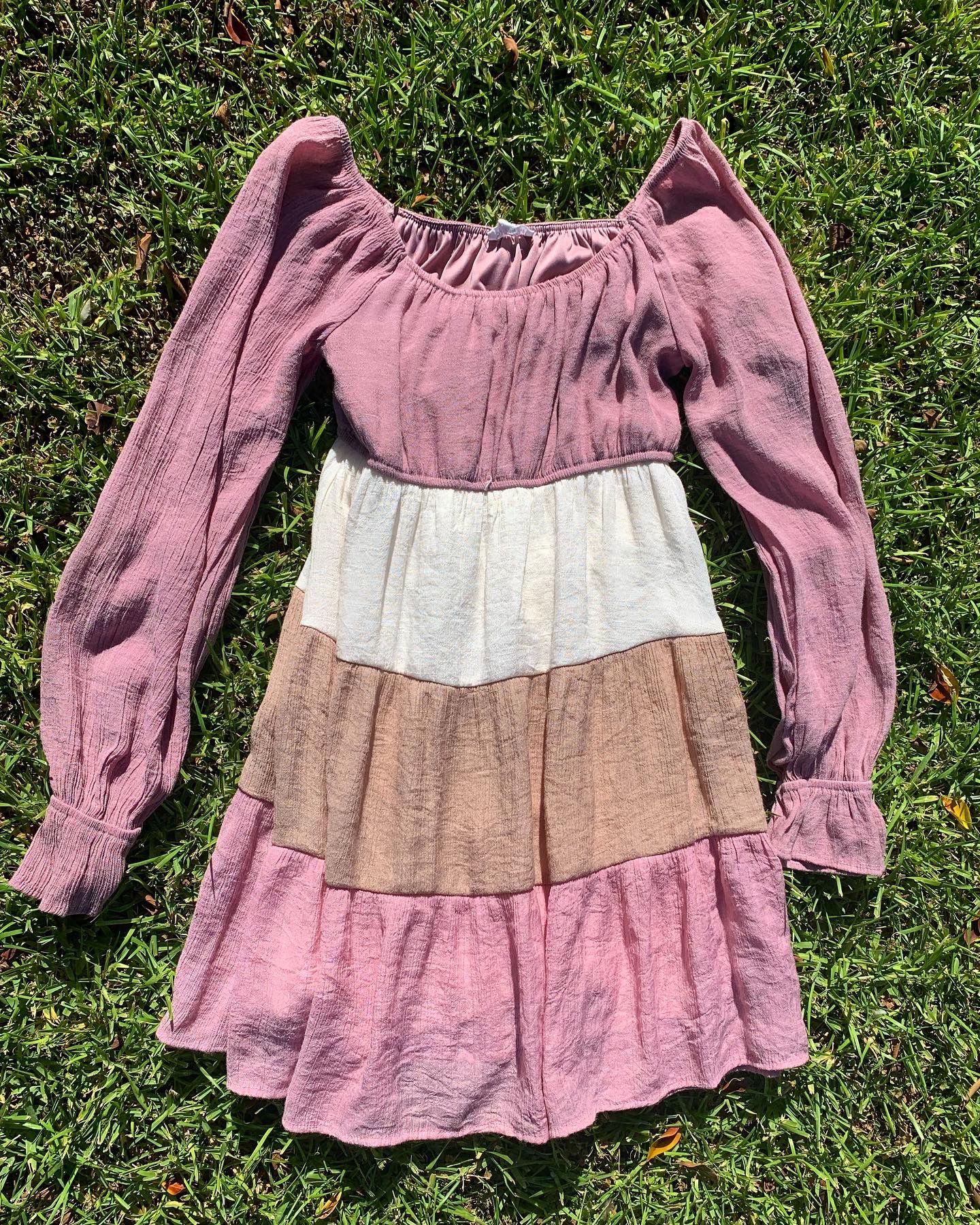 Pink , Brown , & White Dress