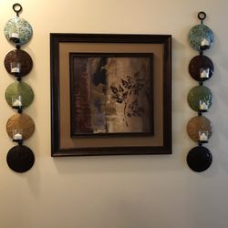Picture , W/ Metal  Wall Art, Metal Plates Candle Holders