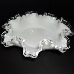 Vintage Fenton White Milk Ruffled Bowl 