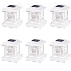 Set Of 6 White Solar Post Lights Outdoor Fence Post Lights Fit 3.5x3.5 4x4 4.5x4.5 5x5 Deck Post Lights Solar Powered, RGB & Warm White