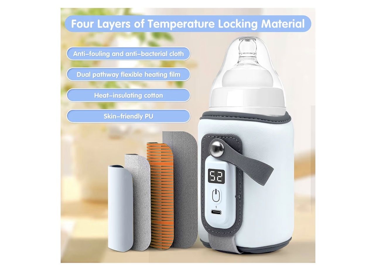 Portable Bottle Warmer, Baby Milk Warmer for All Bottles, Rapid Heating Accurate Temperature Control with LED Display, USB Warmer Bottle Suitable for
