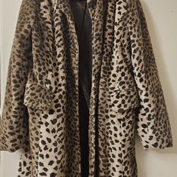 Faux Fur Leopard Women's Coat Size S 