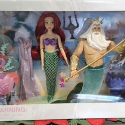 3 DOLLS- Disney Store Little Mermaid ARIEL CLASSIC DOLL Set + Furniture ❤️NEW