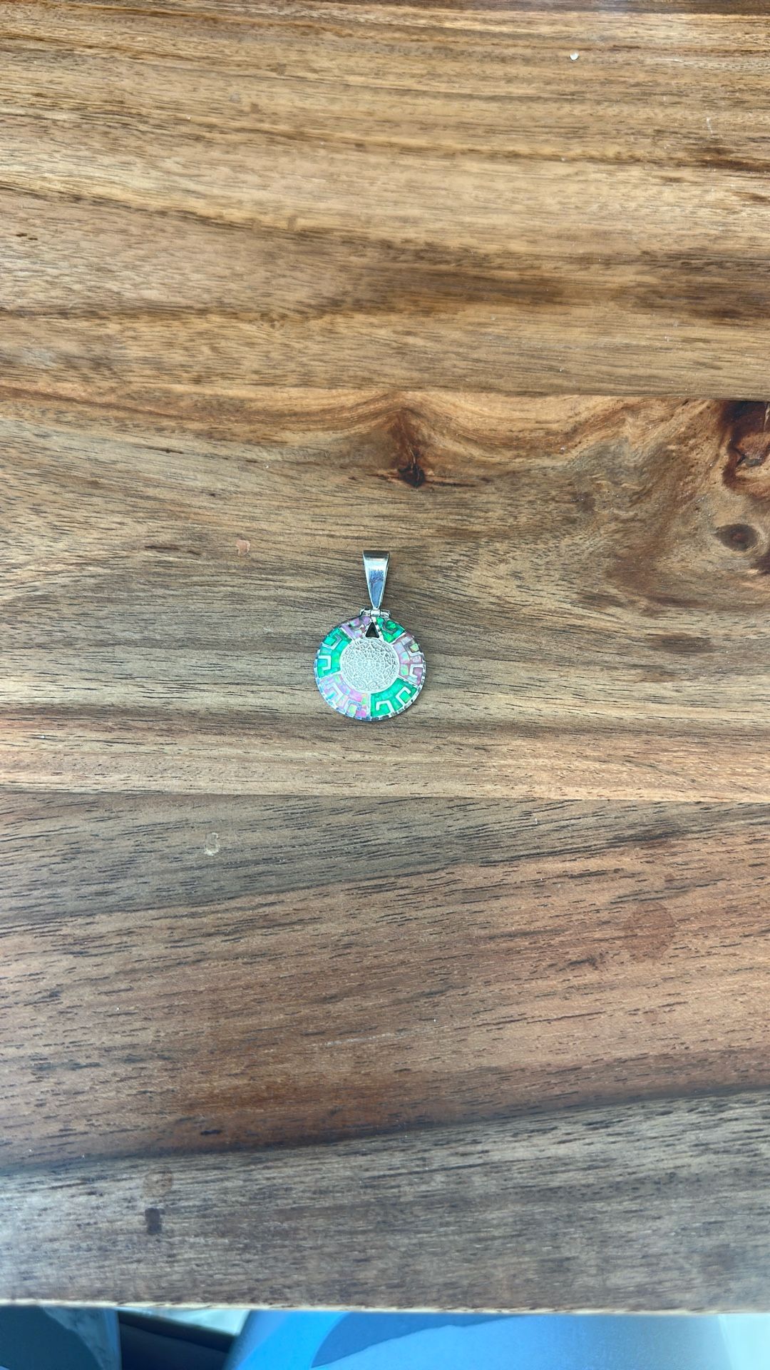 Petunia And Turquoise Crushed Opal Inlay Mexican Calendar Pendant