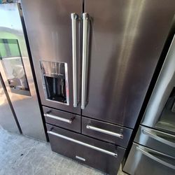 LIKE NEW !! KITCHENAID BLACK STAINLESS STEEL 5 DOOR SMART REFRIGERATOR 