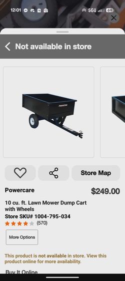 Powercare 10 cu. ft. Lawn Mower Dump Cart with Wheels – New