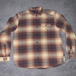 Patagonia Flannel Size Large Brown And Beige Tartan Plaid 100% Organic Cotton 🏔