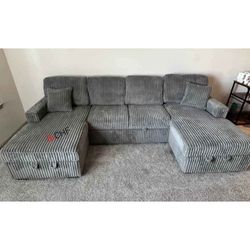 Corduroy Living Room Sleeper Sectional Couch With Pull Out Bed  - Limited Time Offer 