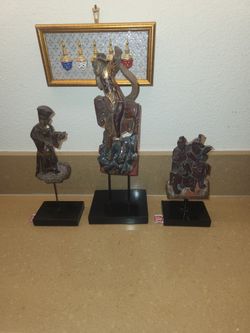 Ming Dynast Chinese Antique Wood Gilt Gold Lacquer  Ming Set Of 3