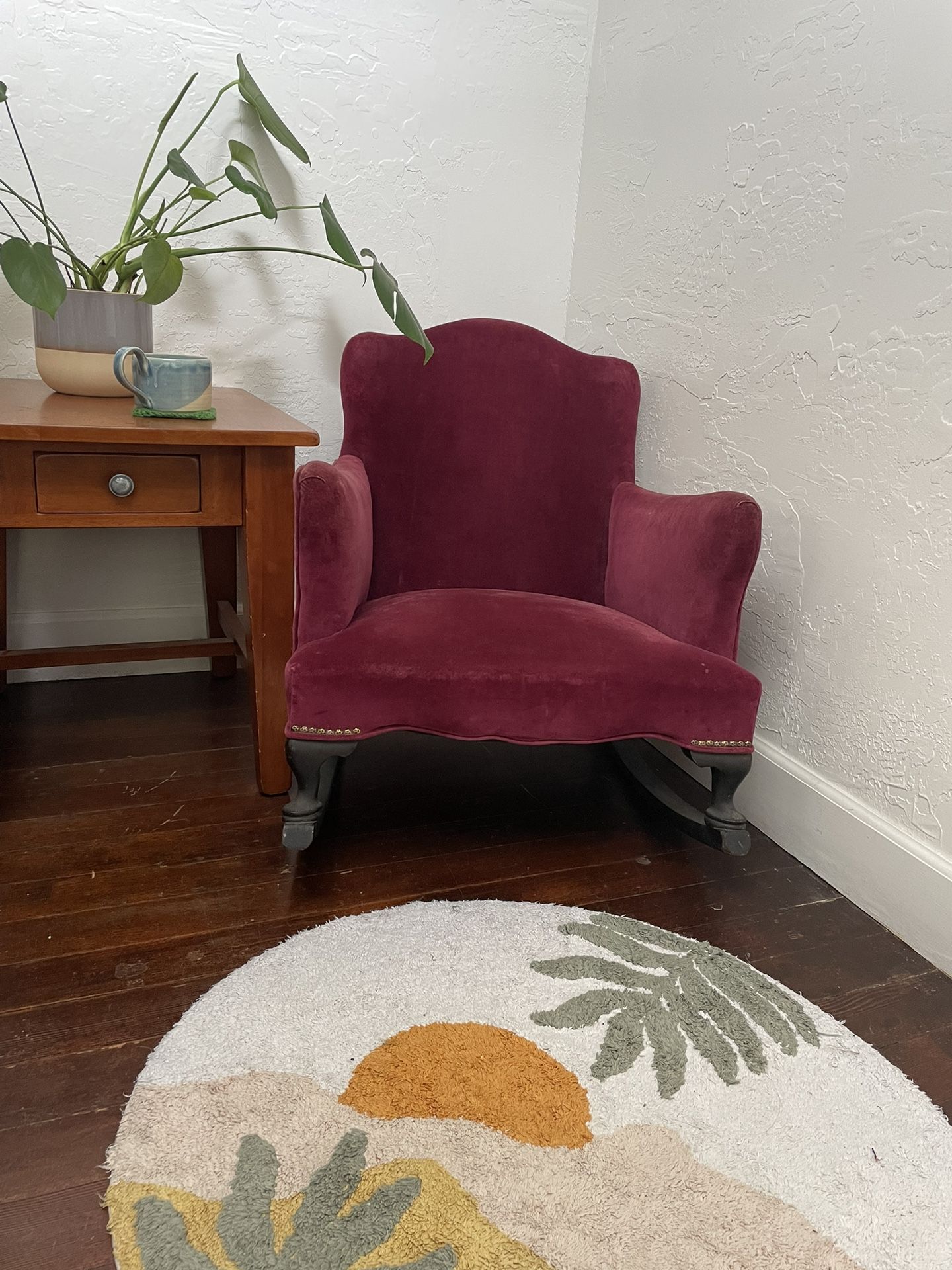 Vintage Antique Low Velour Nursery Rocking Chair
