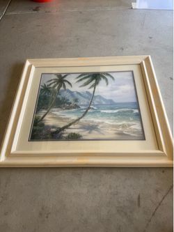 29” x 25.5” Framed Tropical Beach Wall Art – Coastal Ocean Landscape Picture