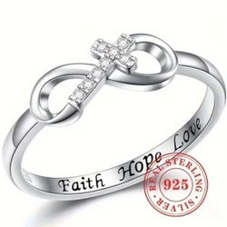 Women’s S925 Silver Ring Cross 8 Shaped Bow Size 9