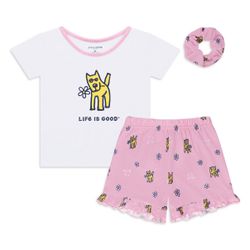 Kids Pajama Set, Toddler Girls Graphic Tee and Ruffle Shorts Pajamas Pink, 5T