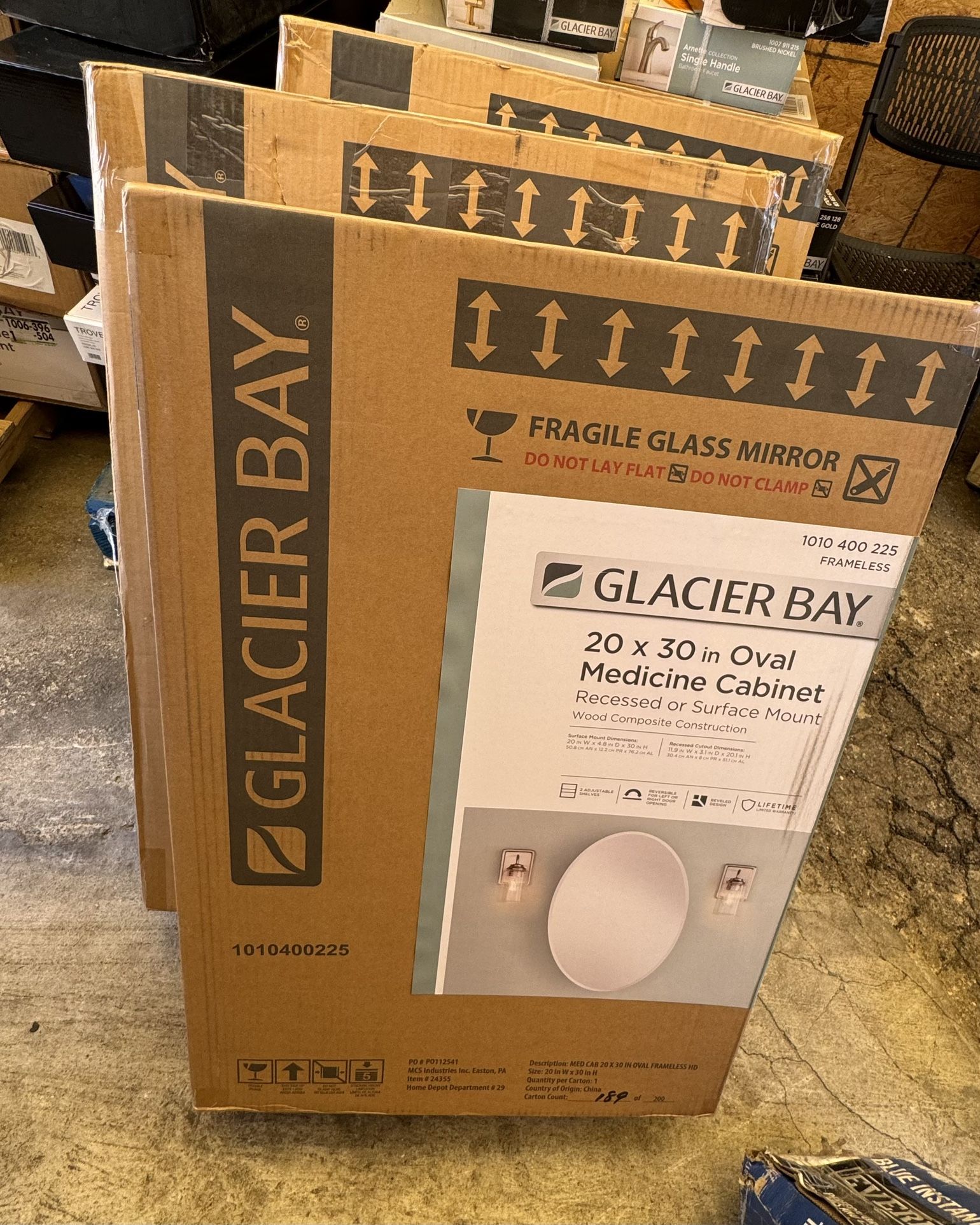 Glacier Bay 20 in. x 30 in. Frameless Recessed or Surface-Mount Bathroom Medicine Cabinet with Beveled Mirror, White