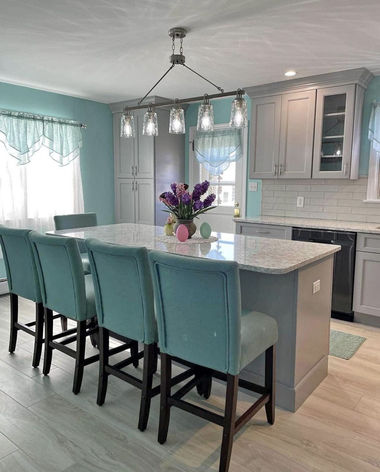 Bar Stools New in Original Packagings Set of 4 Stunning Modern Aqua Blue Premium Upholstery.