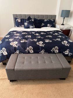 King Size Bed Frame with Mattress and Storage Bench