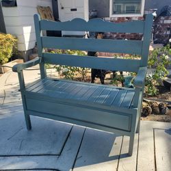 Sage Green Wooden Storage Bench with Arms