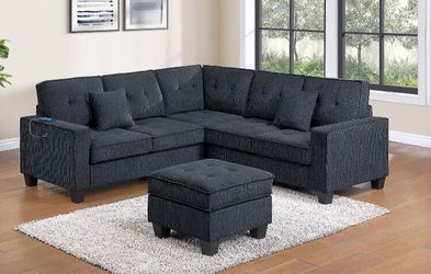 New item‼️sectional sofa with ottoman slate black or dark blue chenille  fabric