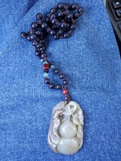 Carved Jade Pendant Beaded Necklace