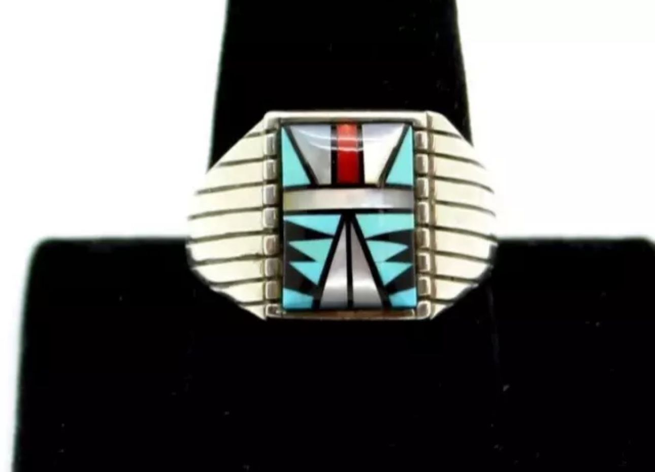 Sam Begay Navajo Sterling Multi Stone Ring Sz 13.5 Tribal Ethnic Regional 9.4g