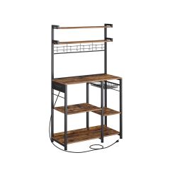 VASAGLE Bakers Rack with Power Outlet, 35.4 Inches Microwave Stand, Coffee Bar, 4 AC Outlets, with Adjustable Shelves, 8 S-Hooks, Basket, Spice Racks,