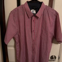 London Fog Men’s Short Sleeve Red White And Blue Plaid Shirt