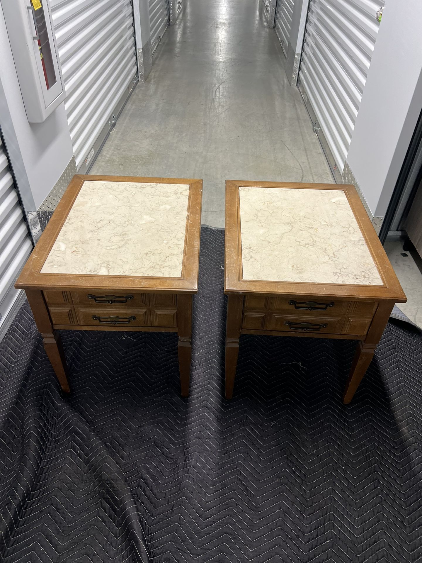 Set of 2 antique mid century modern end tables removable Marble