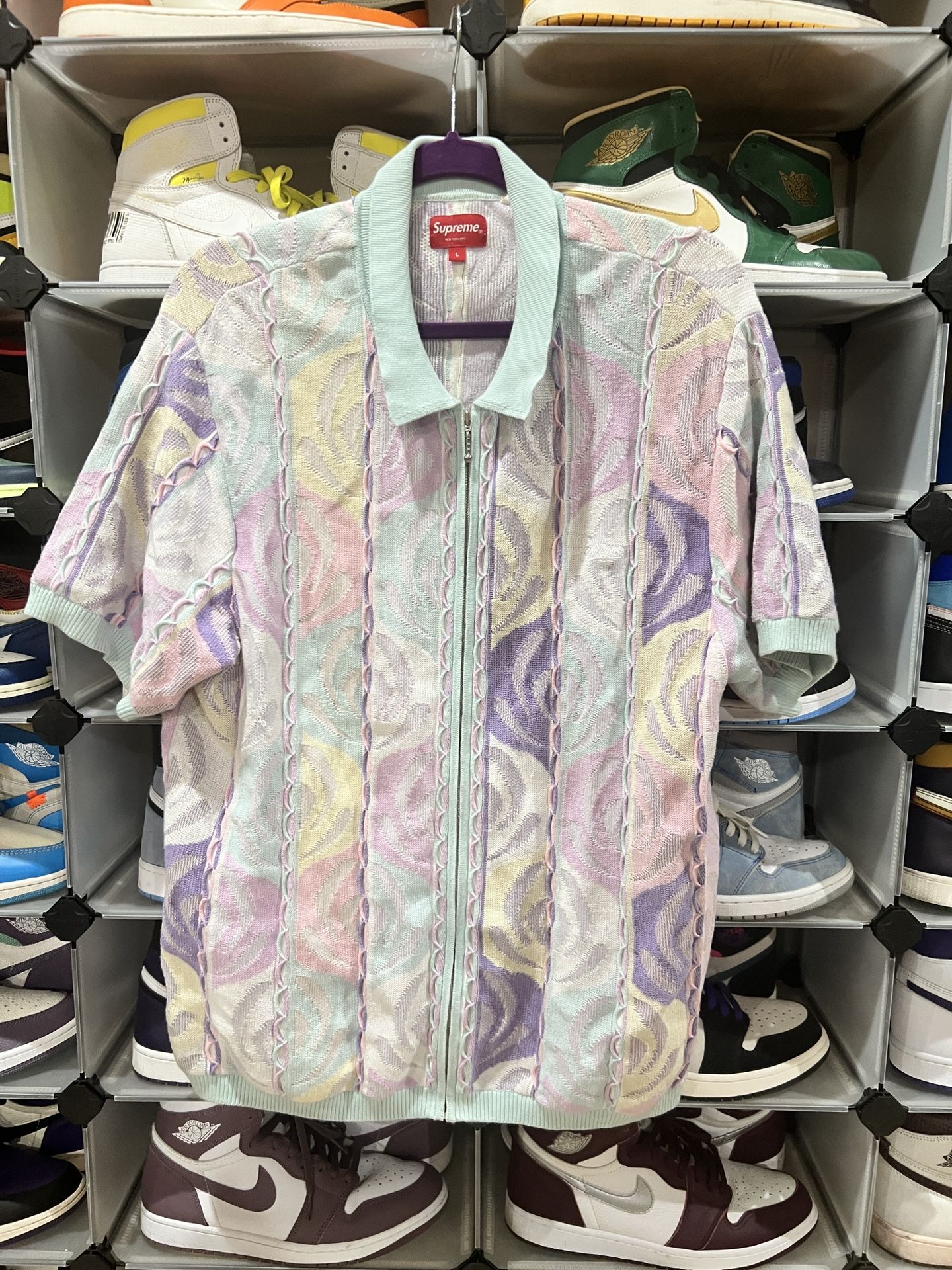 Supreme Abstract Textured zip up Polo Large