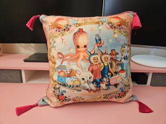 Decorative throw Pillow Fiona Hewitt Octopus And Bunnies  cute kawaii tassels