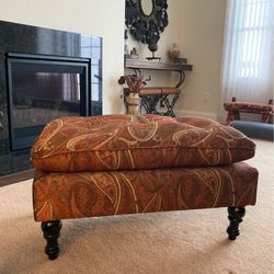 Orange Paisley Tufted Poof 32x20 16”high