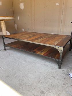 Industrial Reclaimed Wood Coffee Table with Shelf